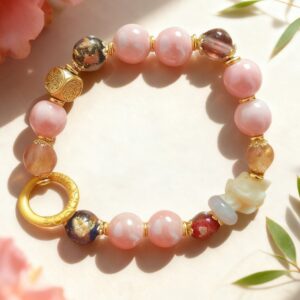 H168 Bracelet: Pink Porcelain Green Fox with Ash