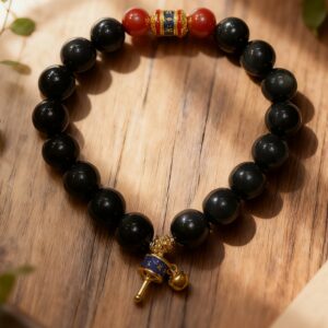 H169 Bracelet: Obsidian Six-Syllable Mantra